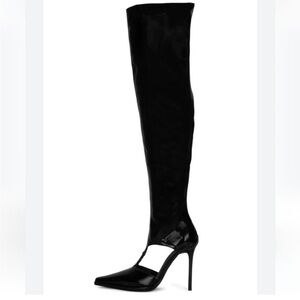 Jeffrey Campbell Vortexx Cut Out Over The Knee Boots Stiletto Pointed Toe Black